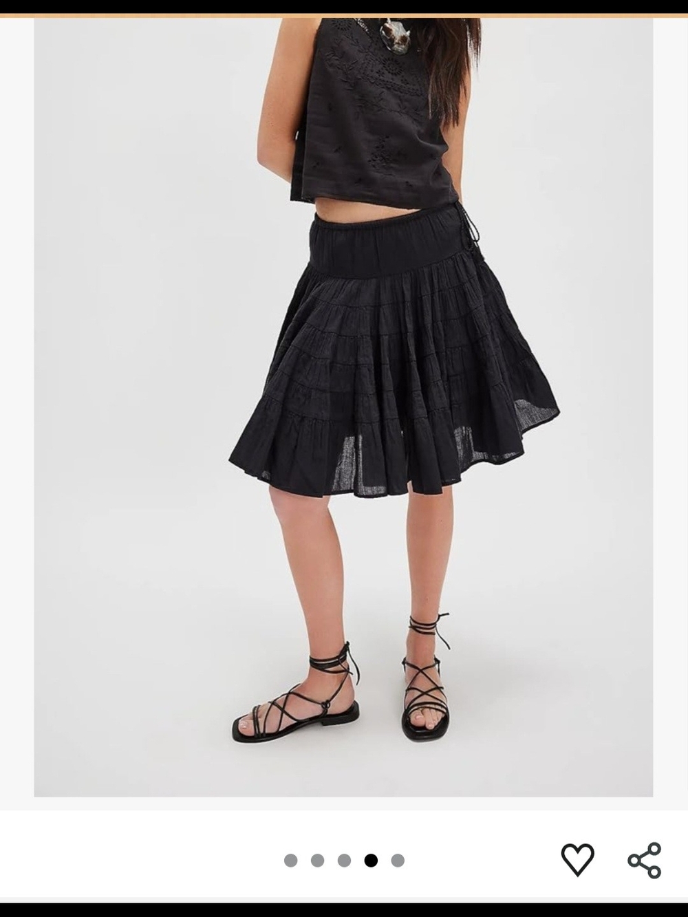 Free People "Many Layers" Black Tiered A-Line Skirt - Women's M